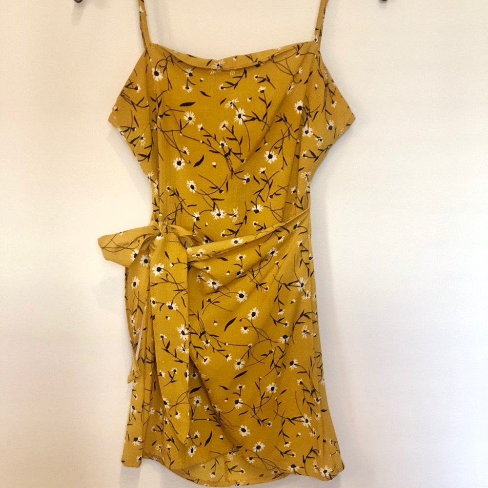 SHEIN Yellow Floral Wrap Dress XS